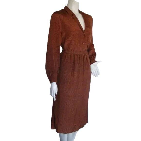 Vintage CALVIN KLEIN Skirt Set, S/XS, Lightweight Silk, 2 piece Top/Skirt, Brown - Picture 2 of 13